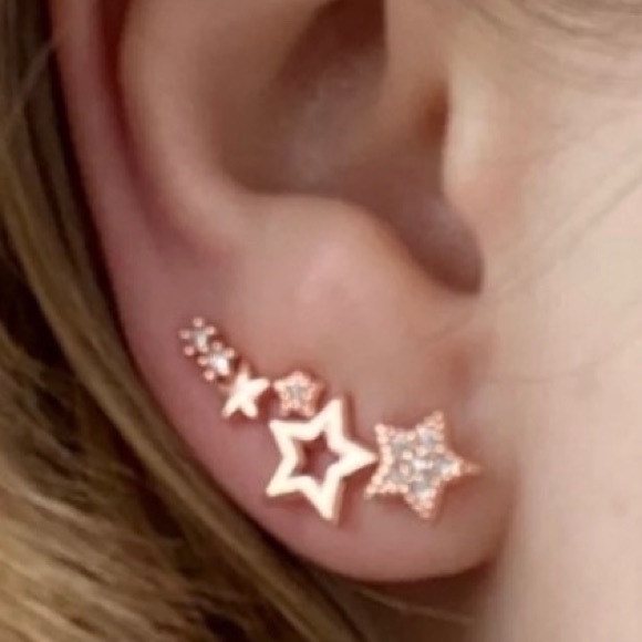 Rose Gold Diamond Star Ear Climbers - Picture 4 of 6